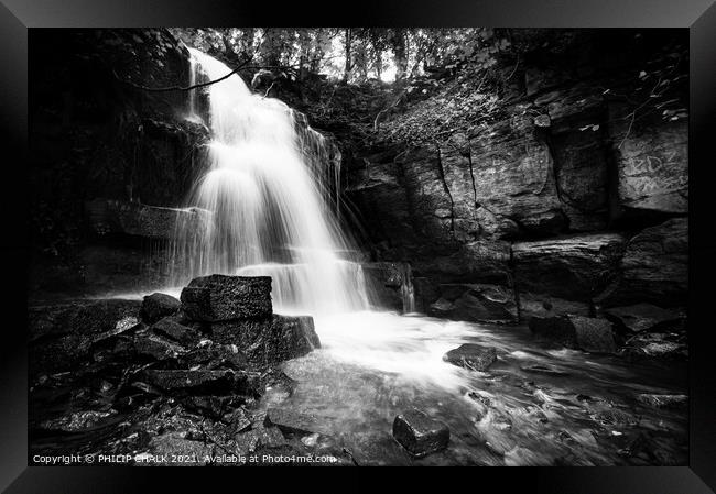 Wensley waterfall Yorkshire dales black and white  346  Framed Print by PHILIP CHALK