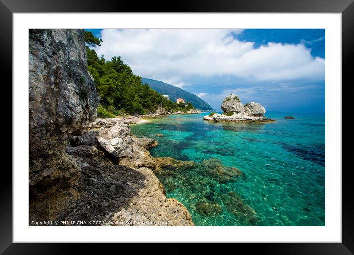 Poros Kefalonia Greece Kanali beach bar  401  Framed Mounted Print by PHILIP CHALK