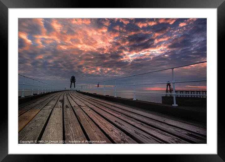 Whitby pier summer solstice sunrise 435  Framed Mounted Print by PHILIP CHALK