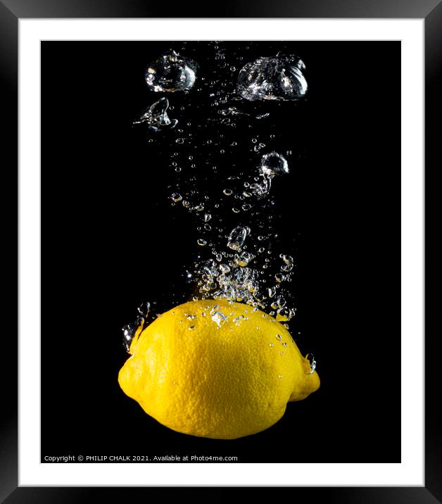 Lemon sinking in water and bubbles still life 440 Framed Mounted Print by PHILIP CHALK