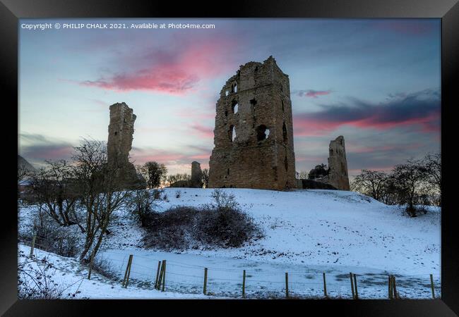 Sherriff Hutton castle near York on a winters sunrise. 443 Framed Print by PHILIP CHALK