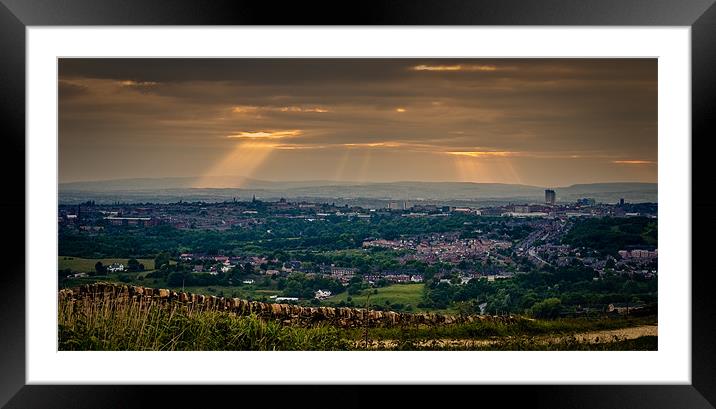 Sunrays over Greater Manchester. Framed Mounted Print by Jeni Harney