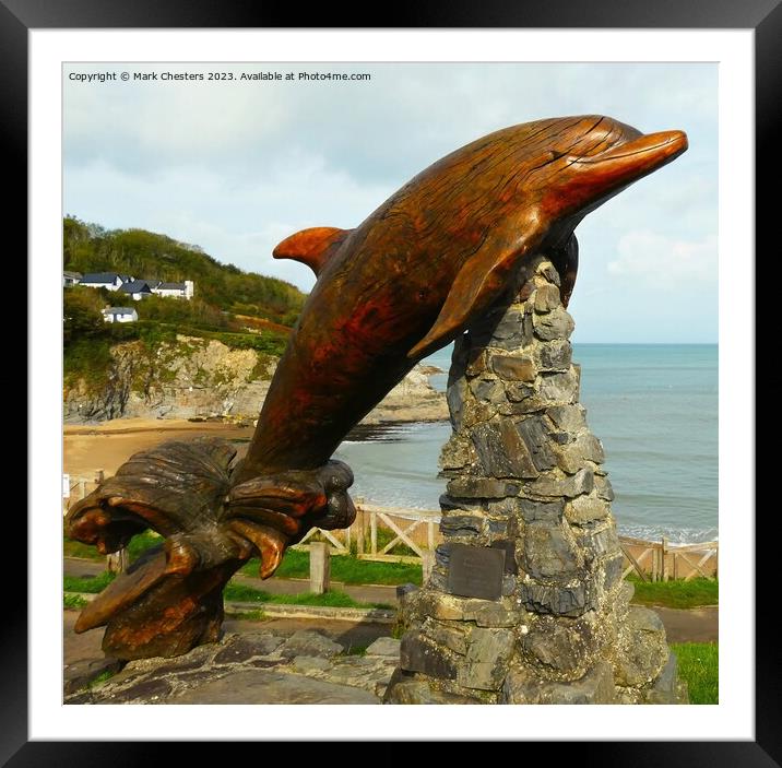 Aberporth dolphin sculpture 1 Framed Mounted Print by Mark Chesters
