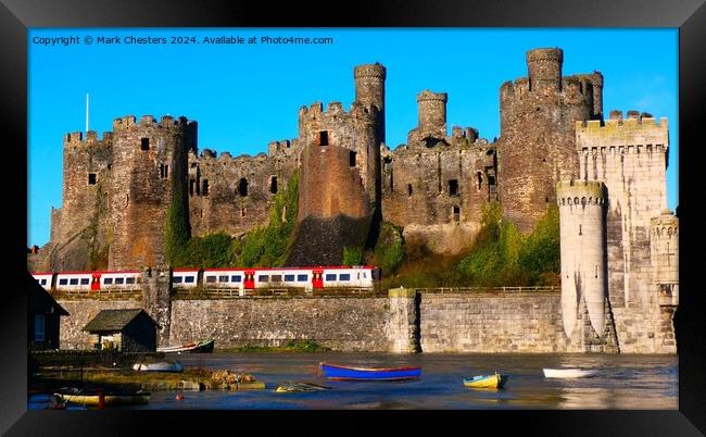 Conwy Castle with a train going past. Framed Print by Mark Chesters