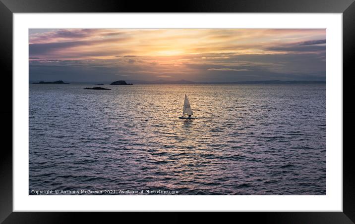 Sunset Surfer North Berwick  Framed Mounted Print by Anthony McGeever