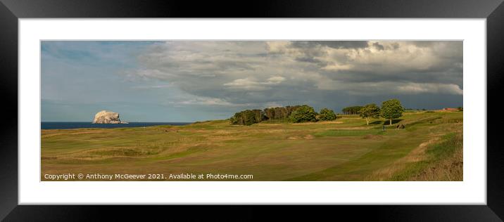 North Berwick golf course and Bass rock  Framed Mounted Print by Anthony McGeever