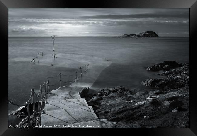 North Berwick old Pier black and white  Framed Print by Anthony McGeever