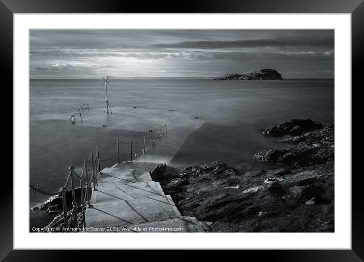 North Berwick old Pier black and white  Framed Mounted Print by Anthony McGeever