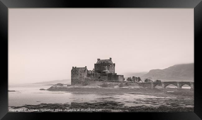 Eilean Donan Castle in vintage black and white  Framed Print by Anthony McGeever