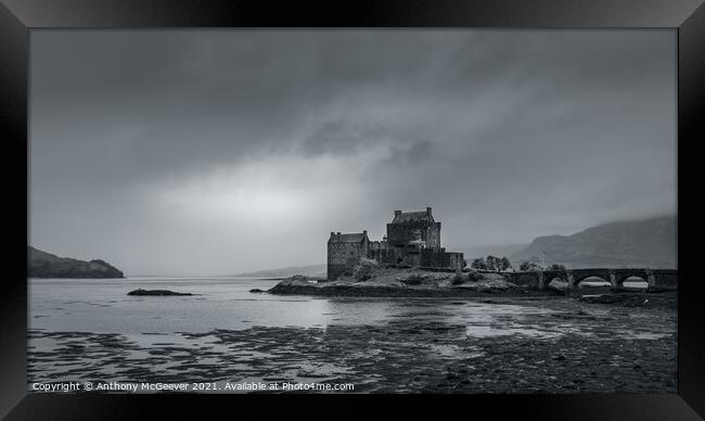 Eilean Donan Castle black and white  Framed Print by Anthony McGeever