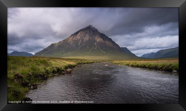 Buachaille Etive Mor and the river Etive  Framed Print by Anthony McGeever