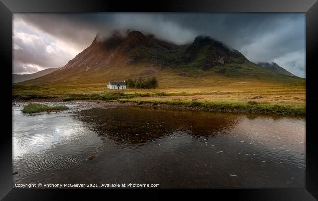 Stob Dearg and Lagangarbh cottage  Framed Print by Anthony McGeever