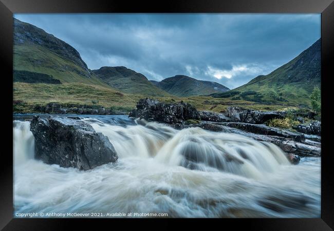 Glen Etive Waterfall  Framed Print by Anthony McGeever