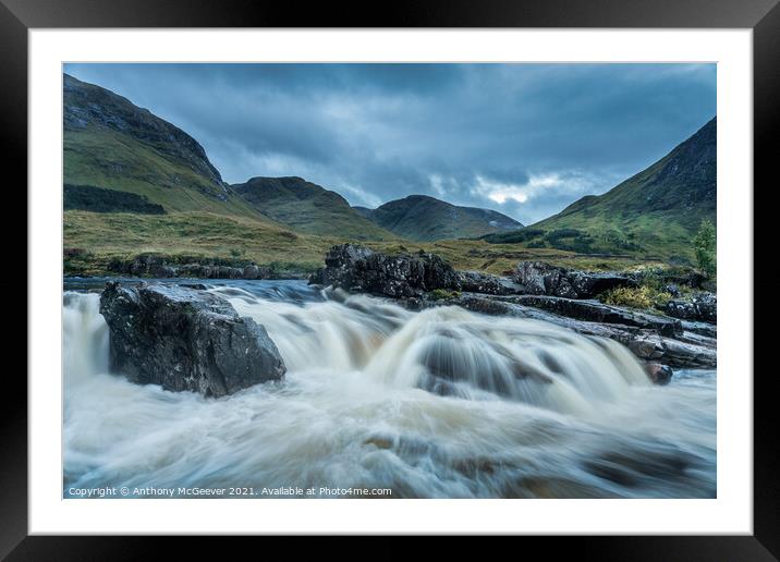 Glen Etive Waterfall  Framed Mounted Print by Anthony McGeever