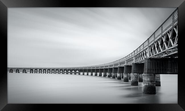 Tay Rail Bridge in black and white  Framed Print by Anthony McGeever