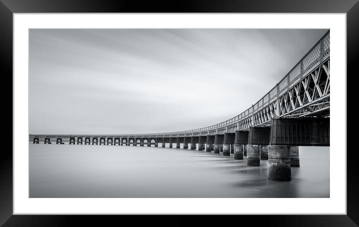 Tay Rail Bridge in black and white  Framed Mounted Print by Anthony McGeever