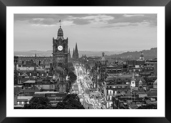 Edinburgh Princess Street Black and White  Framed Mounted Print by Anthony McGeever
