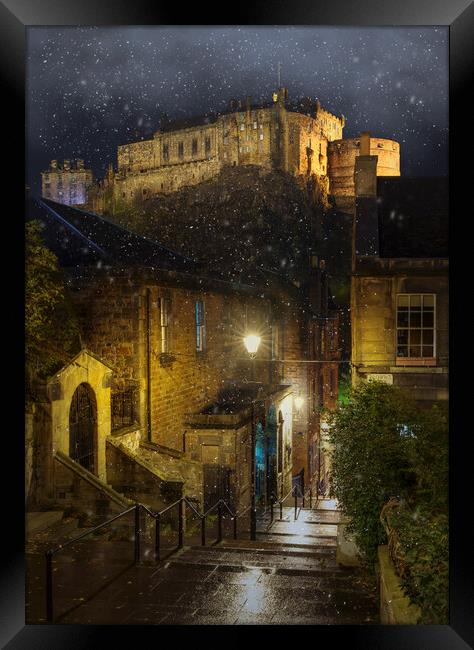 Edinburgh Castle in the snow  Framed Print by Anthony McGeever