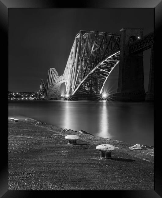 The Forth Bridge at night in Black and White  Framed Print by Anthony McGeever