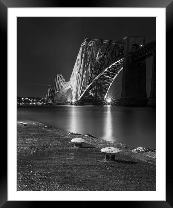 The Forth Bridge at night in Black and White  Framed Mounted Print by Anthony McGeever