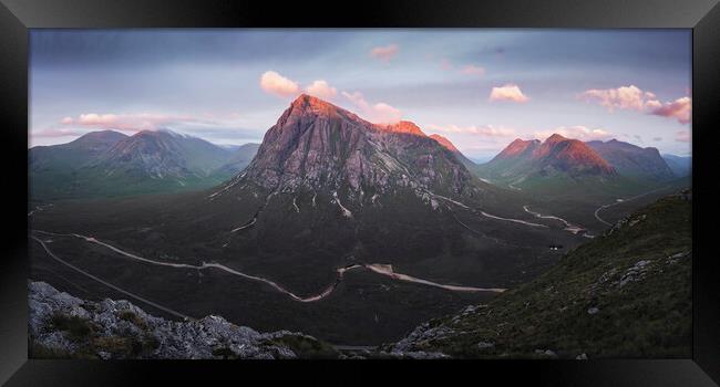 Buachaille Etive Mor Sunrise Panorama Framed Print by Anthony McGeever