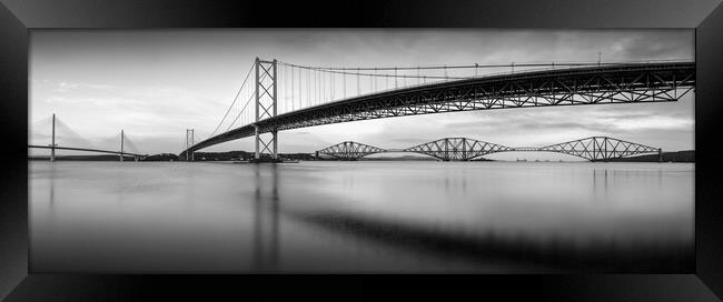 The Three Bridges B&W Panorama Framed Print by Anthony McGeever