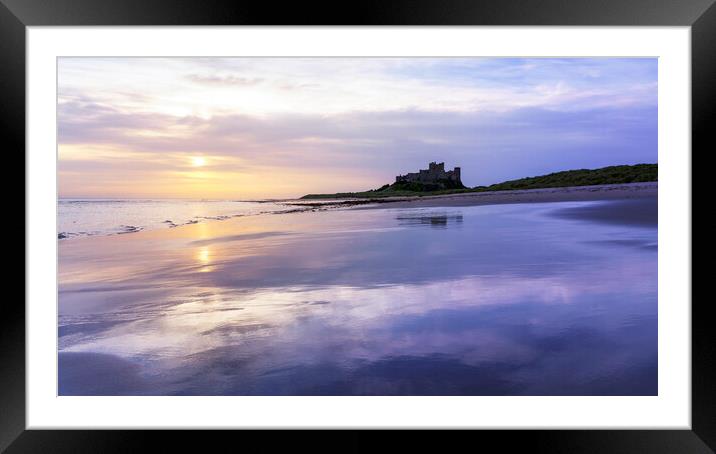 Sunrise Reflections on Bamburgh Beach  Framed Mounted Print by Anthony McGeever