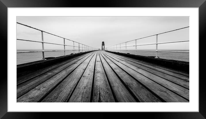 West Pier Whitby Black and White  Framed Mounted Print by Anthony McGeever