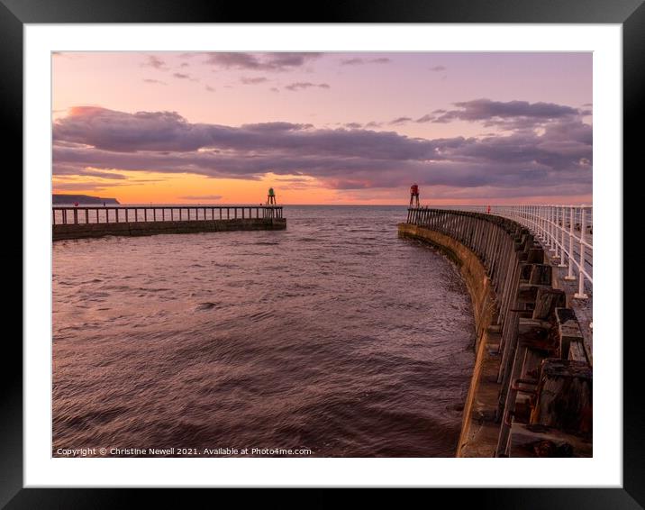 Whitby Harbour as the Sun Sets Framed Mounted Print by Christine Newell