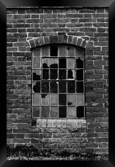 old broken window at a deserted farmyard Framed Print by That Foto