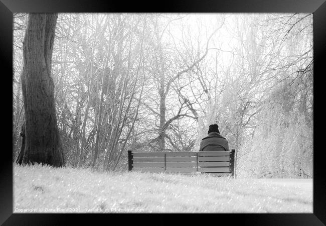Man on a Bench in the park in Black and White Framed Print by That Foto