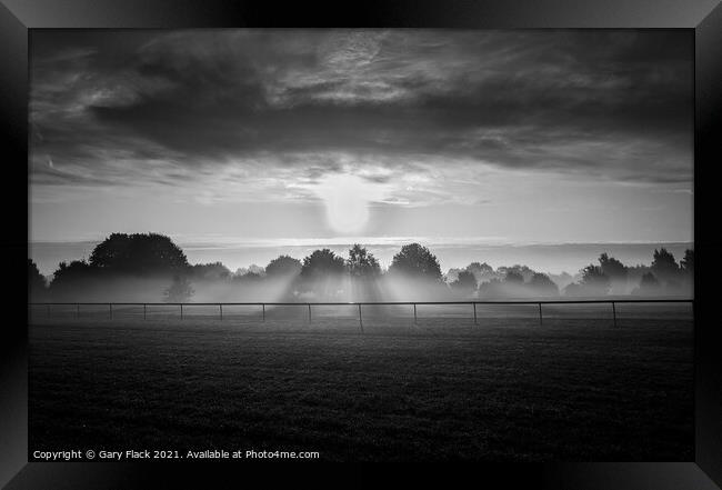 Doncaster Racecourse , Autumn early morning on a misty day In BLack and White Framed Print by That Foto