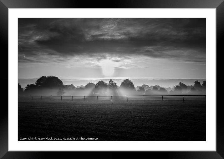 Doncaster Racecourse , Autumn early morning on a misty day In BLack and White Framed Mounted Print by That Foto