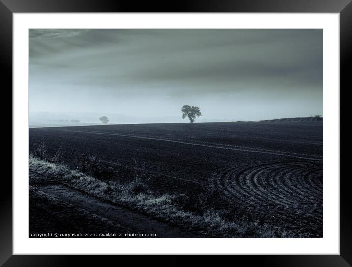 Ploughed fields and Misty views, Lincolnshire in Monochrome Framed Mounted Print by That Foto