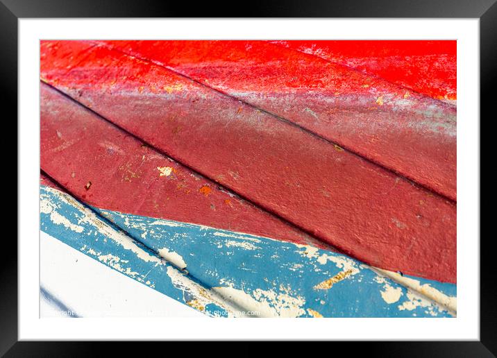 colourful painted hull of an old fishing boat Framed Mounted Print by MallorcaScape Images
