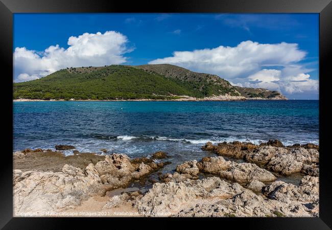 Cala Agulla bay and mountain Es Telégraf in Majorc Framed Print by MallorcaScape Images