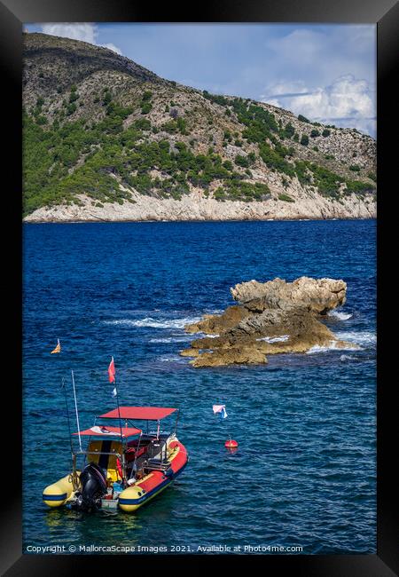 rigid-hulled inflatable boat in Cala Agulla bay in Framed Print by MallorcaScape Images