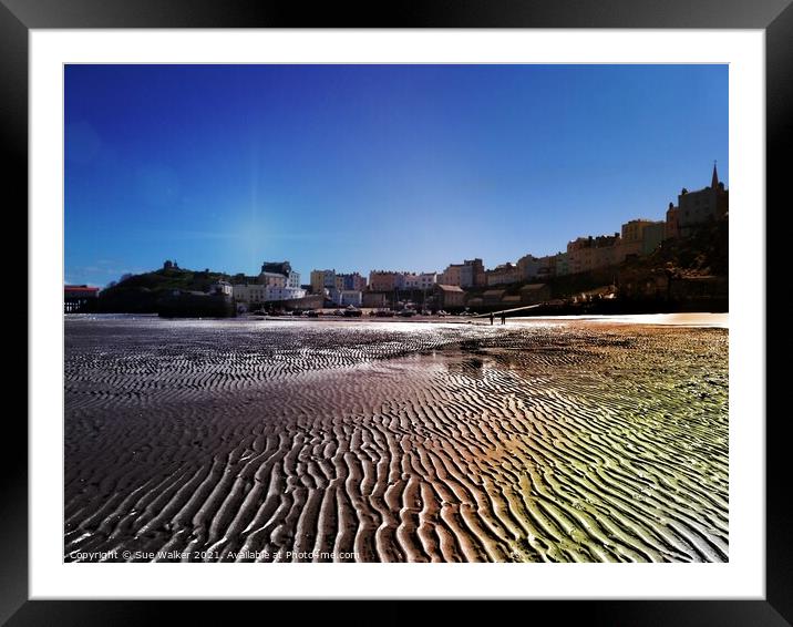 Sunshine on Tenby beach Framed Mounted Print by Sue Walker