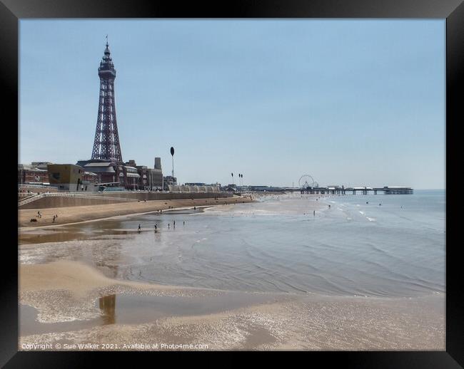 Blackpool beach and pier  Framed Print by Sue Walker