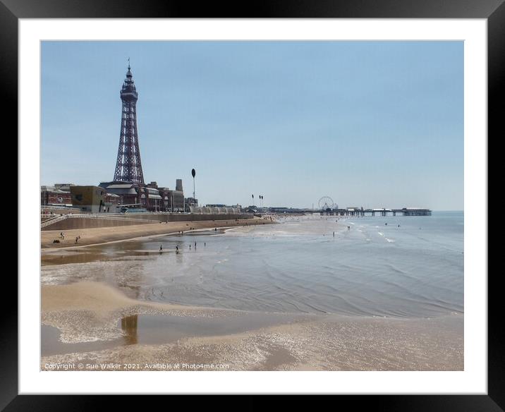 Blackpool beach and pier  Framed Mounted Print by Sue Walker