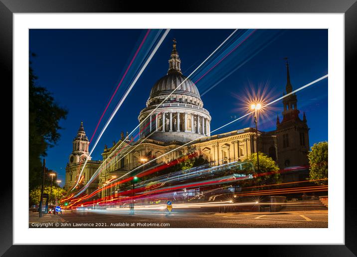 St Pauls Light Trails Framed Mounted Print by John Lawrence