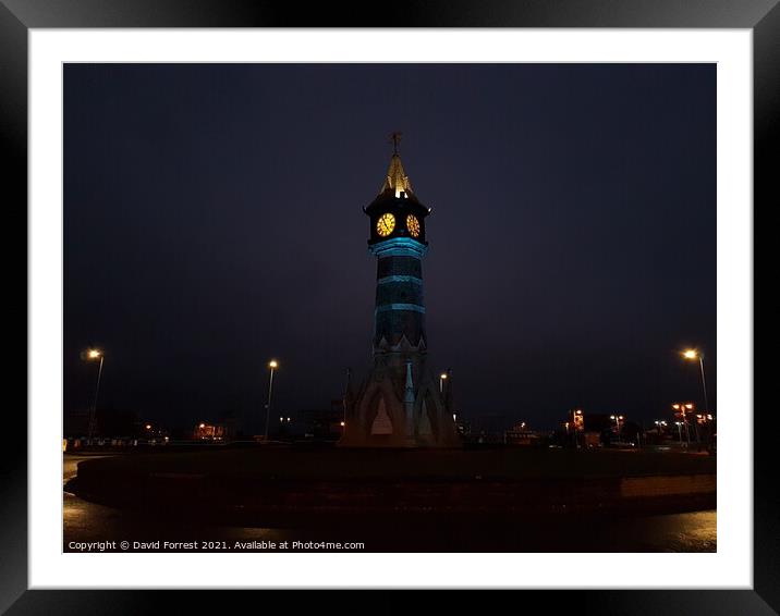 Skegness Clock Tower at Night Framed Mounted Print by David Forrest