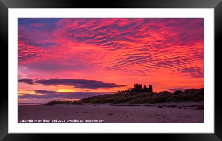 Bamburgh Dawn, Red #2 Framed Mounted Print by Jonathan Bird