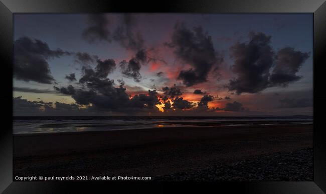 Sker Beach sunset Framed Print by paul reynolds
