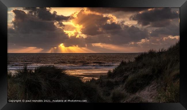 Sunset over Sker Beach Framed Print by paul reynolds