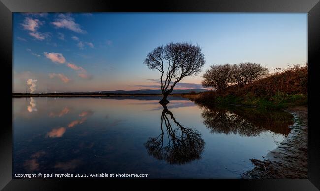 Kenfig Pool reflections  Framed Print by paul reynolds