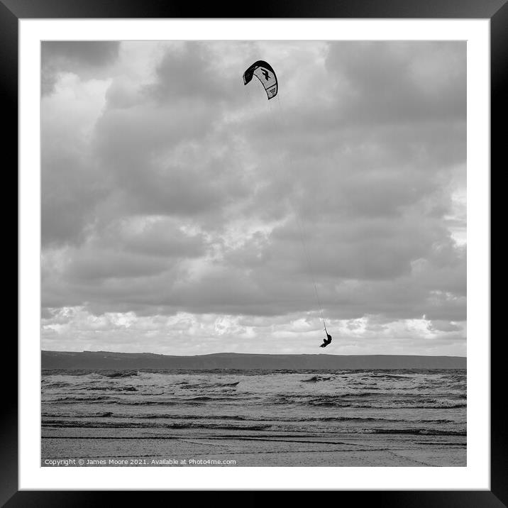 Kitesurfer Big Air Framed Mounted Print by James Moore
