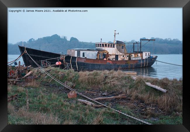 Houseboat on the River Torridge Framed Print by James Moore