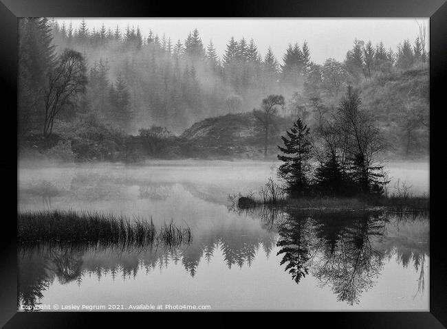 Misty Loch Trossachs Framed Print by Lesley Pegrum