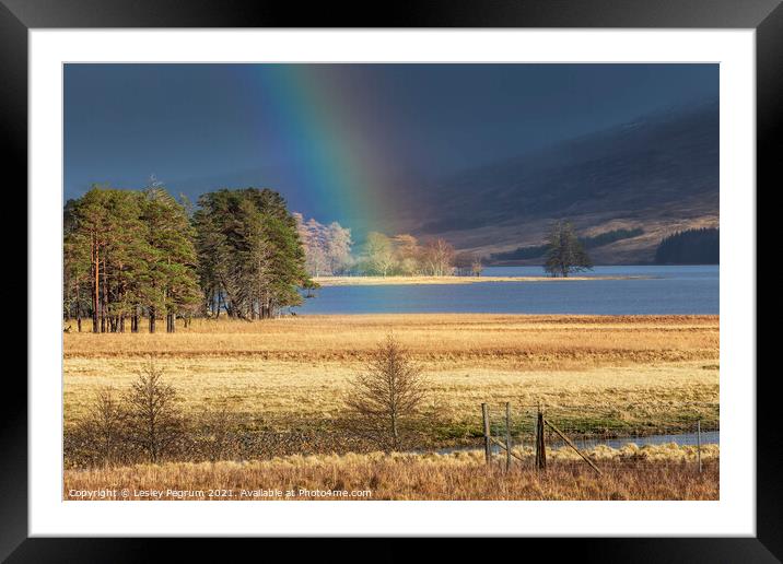 Rainbow on the Loch Framed Mounted Print by Lesley Pegrum